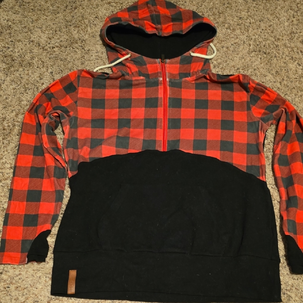 AMPERSAND AVE Red and Black Plaid Hoodie